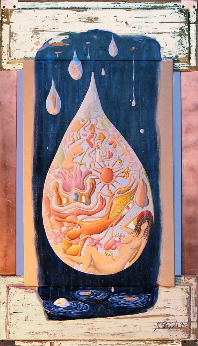 Pioggia di Notte (Night Rain) - 81X141 cm - acrilico e rame su tela e legno - IconArt