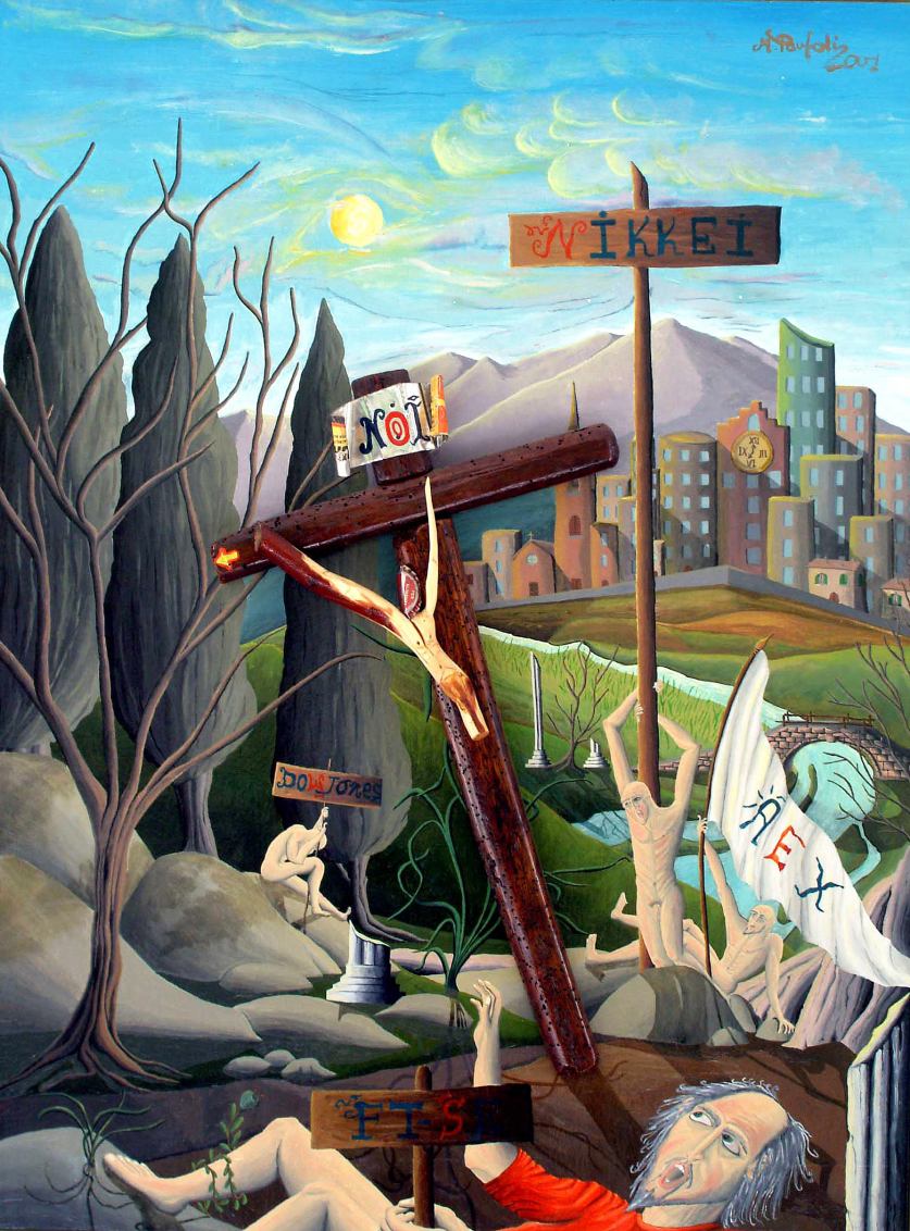La società del consumismo 80 x 60 cm olio su legno