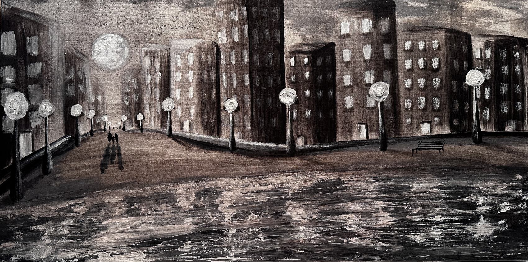 Tra il mare e la luna - 100x50 cm - acrilico su tela, estemporaneo - IconArt
