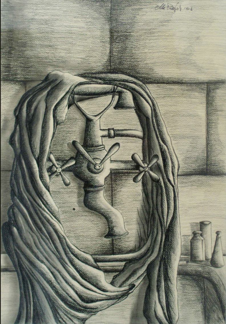 Fontana d' oriente 60x40 cm carbonino su cartone