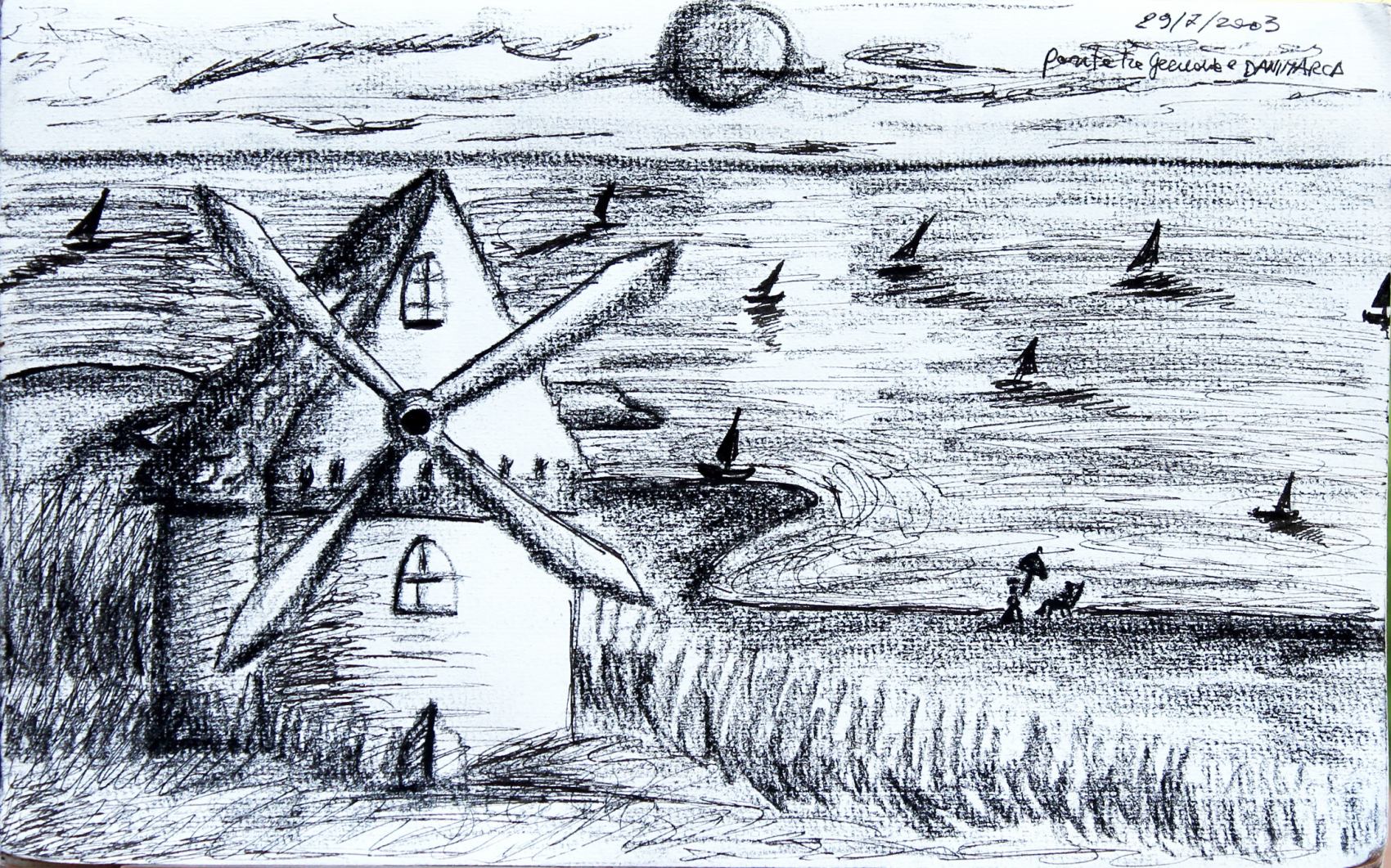 Viaggio verso nord - paesaggio danese 15 x 24 cm carboncino su carta
