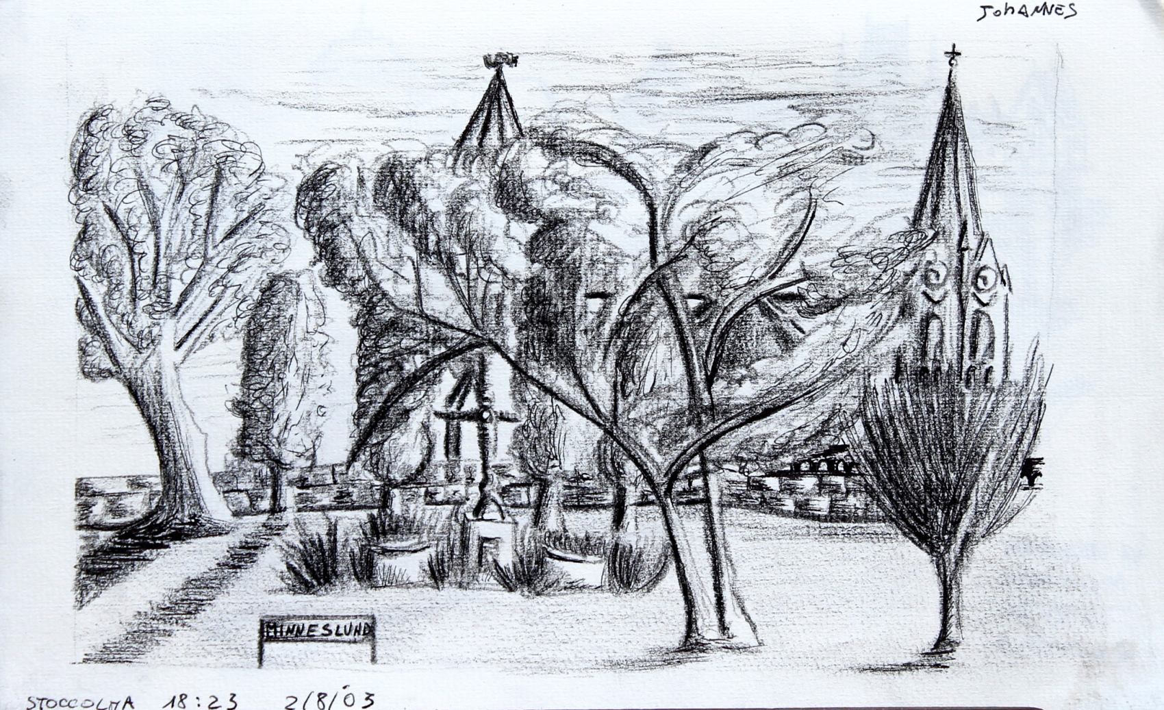 Viaggio verso nord - stoccolma, cimitero 15-x-24-cm carboncino su carta