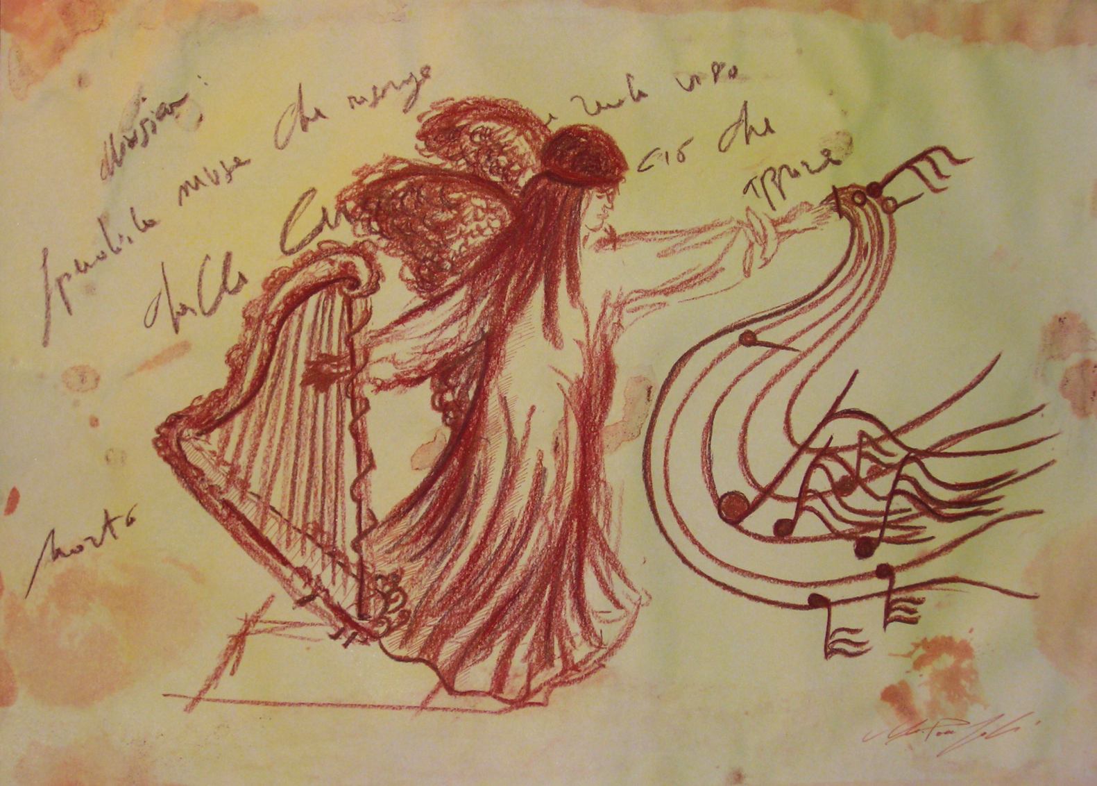 ABBOZZO PER LE 10 SCOMPOSIZIONI SULLA PASSIONE - MUSICA 30x42cm sanguigna e acrilico su carta