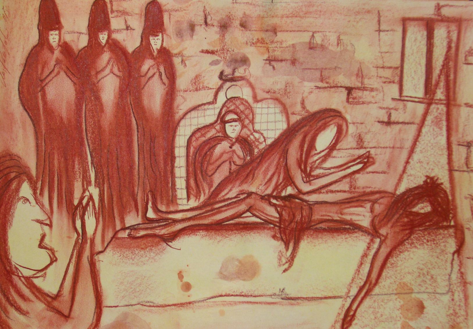 ABBOZZO PER LE 10 SCOMPOSIZIONI SULLA PASSIONE - LA DEPOSIZIONE 30x42cm sanguigna e acrilico su carta