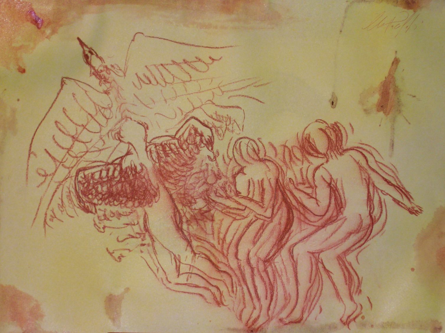 ABBOZZO PER LE 10 SCOMPOSIZIONI SULLA PASSIONE - LA CONQUISTA DELLA LIBERTÀ 30x42cm sanguigna e acrilico su carta