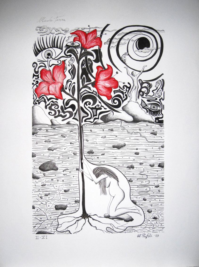 madre terra 55.5x75 cm China e acquerello su cartone