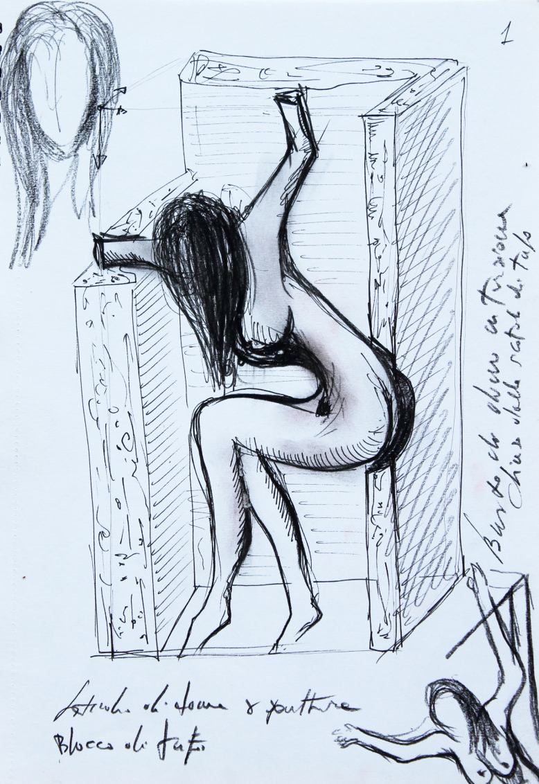 Studi sulle torsioni 1 - 19,60 x 29 cm carboncino e china su carta