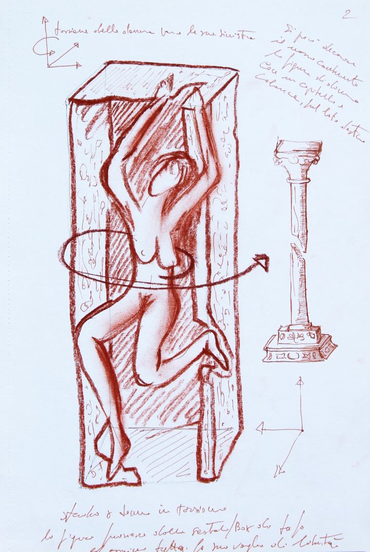 Studi sulle torsioni 2 - 19,60 x 29 cm sanguigna e china su carta