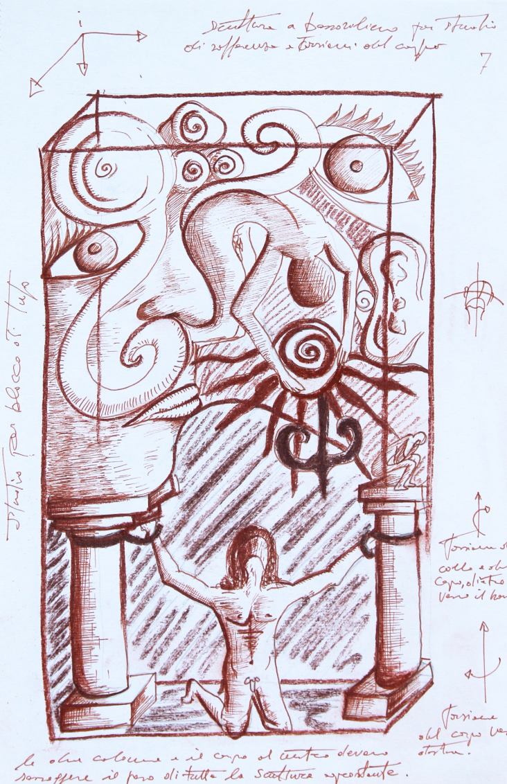 Studi sulle torsioni 7 - 19,60 x 29 cm sanguigna e china su carta