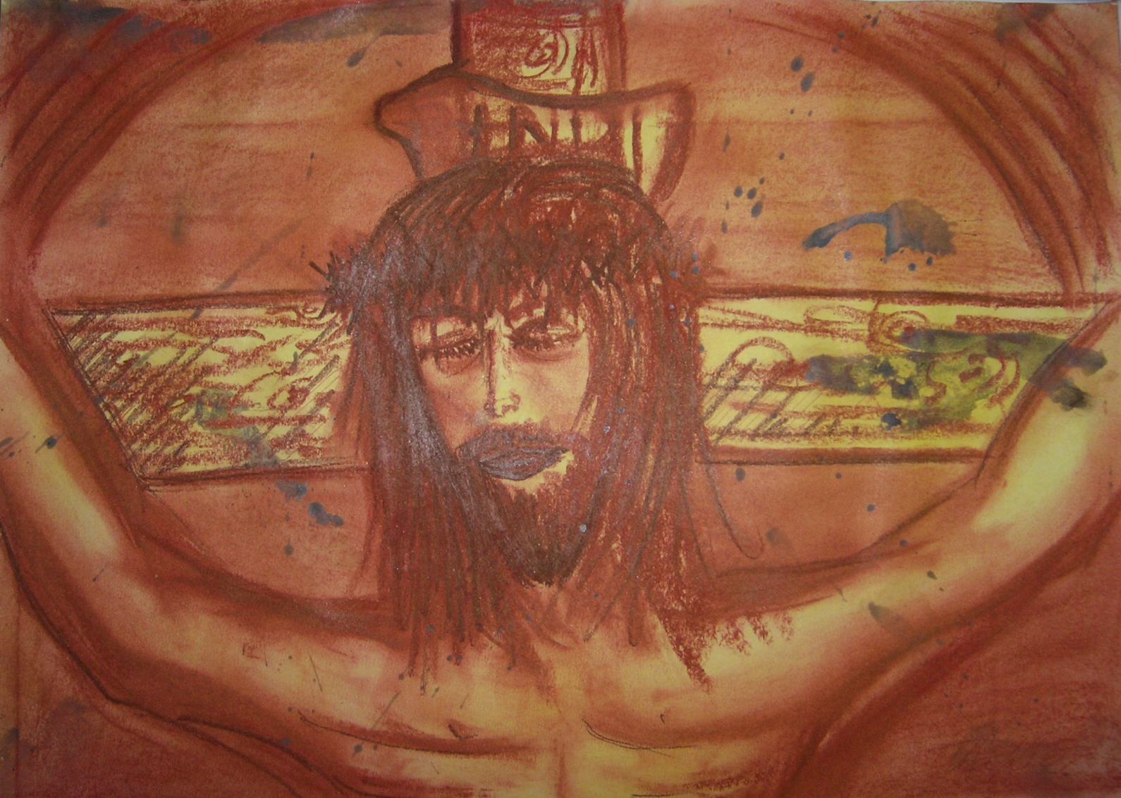 ABBOZZO PER LE 10 SCOMPOSIZIONI SULLA PASSIONE - LA PASSIONE DIVINA 30x42cm sanguigna e acrilico su carta